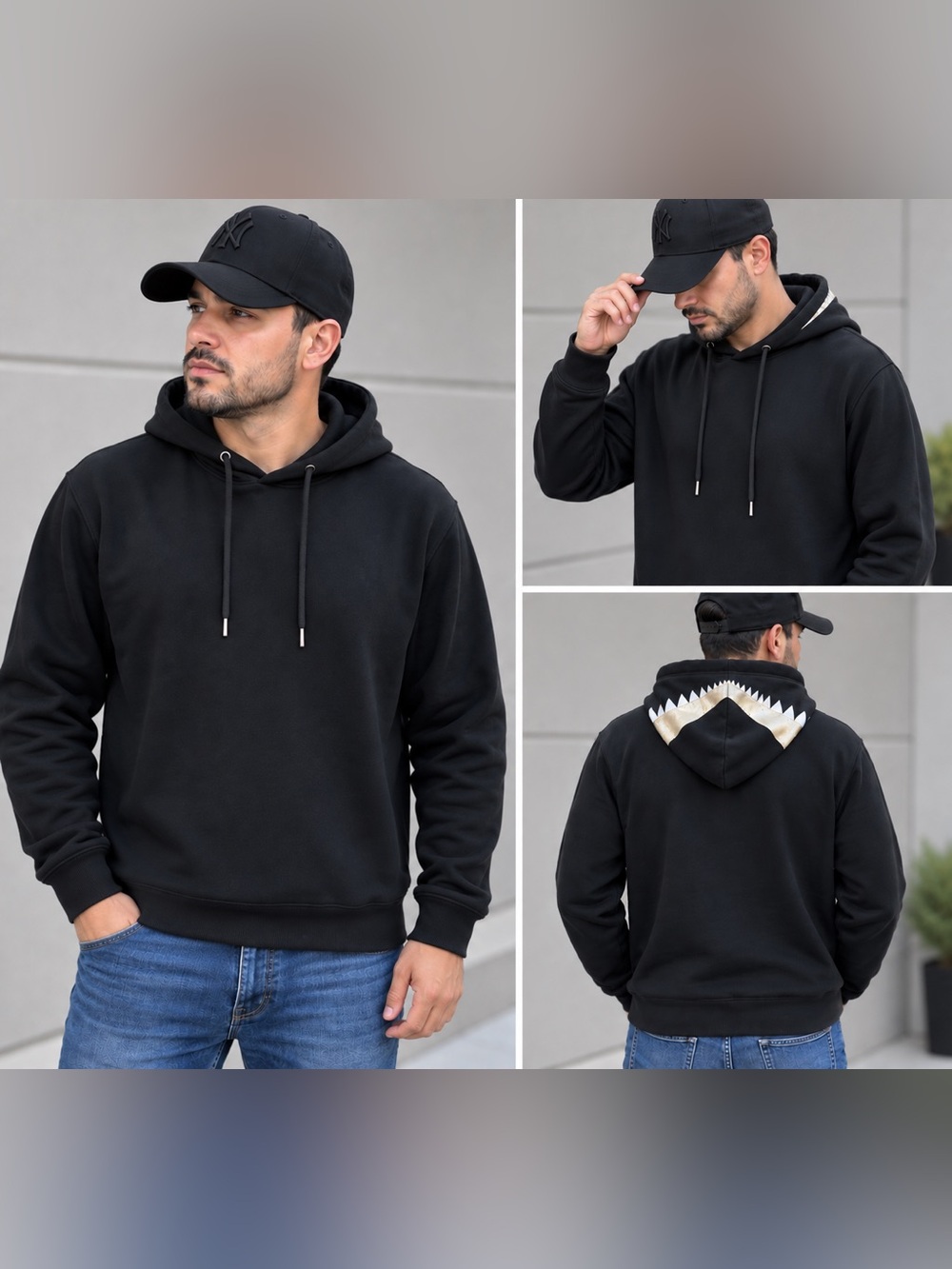GIVENCHY MENS BLACK HOODIE Sz L WITH A DESIGN OF A SHARK JAW ON THE HOOD
